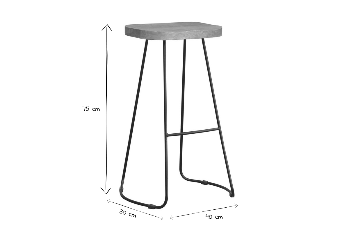 Set di 2 sgabelli da bar metallo nero e legno H75cm RUNKO