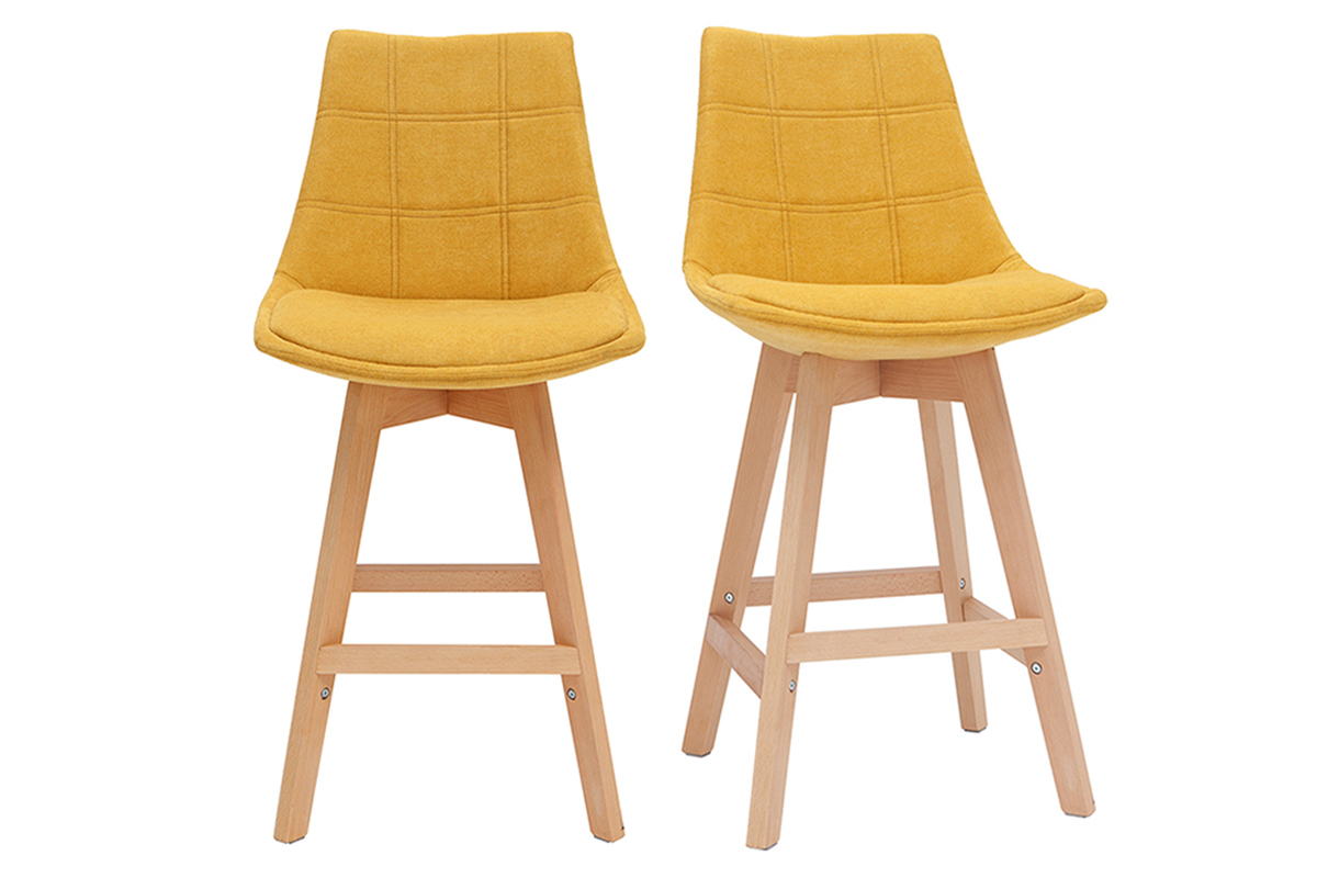 Set di 2 sgabelli da bar scandinavi effetto velluto giallo senape 65 cm MATILDE