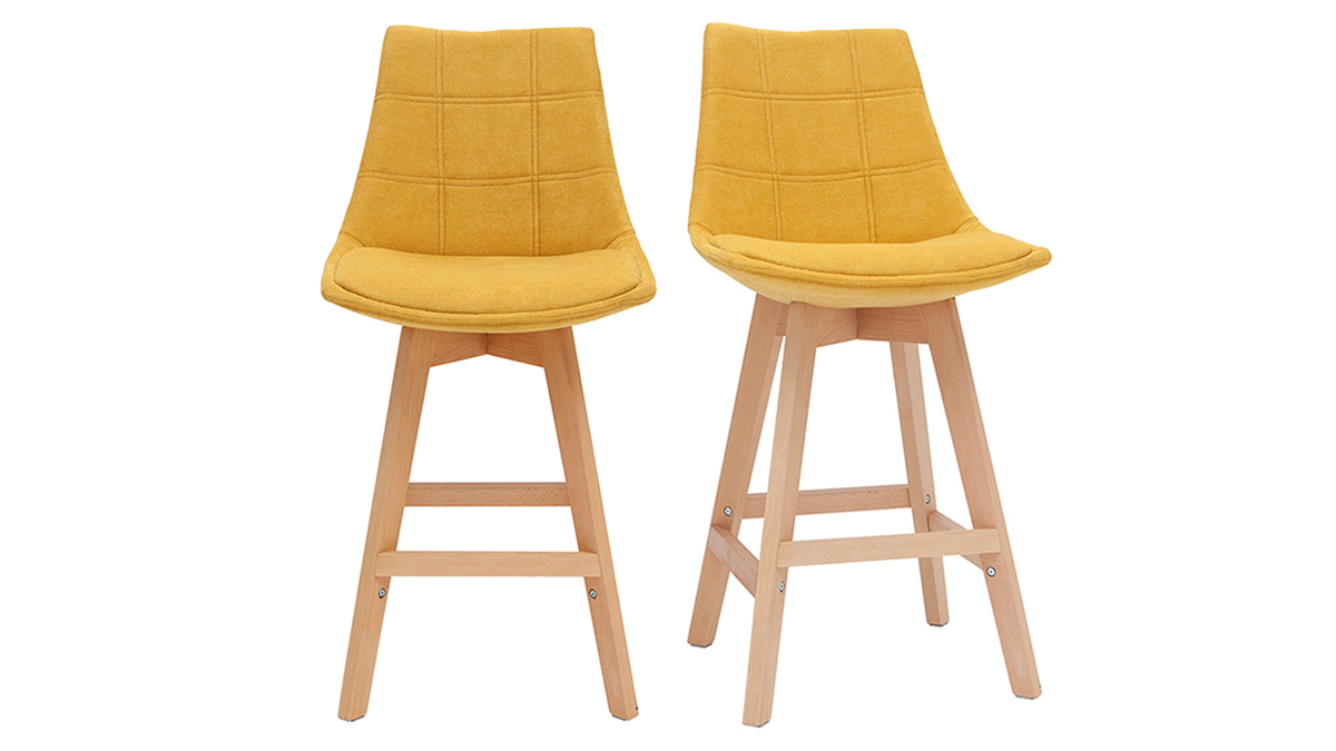 Set di 2 sgabelli da bar scandinavi effetto velluto giallo senape 65 cm MATILDE