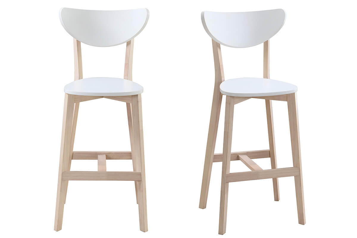 Set di 2 sgabelli da bar scandinavo bianco e legno 75cm LEENA