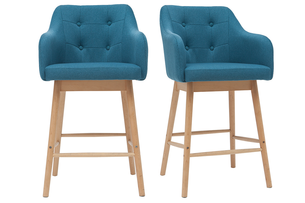 Set di 2 sgabelli scandinavi blu anatra e legno H64 cm BALTIK