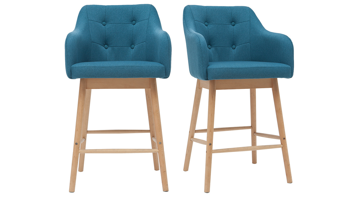 Set di 2 sgabelli scandinavi blu anatra e legno H64 cm BALTIK