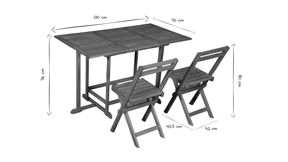 Set tavolo allungabile con contenitore e 4 sedie pieghevoli in legno massello CARMEN