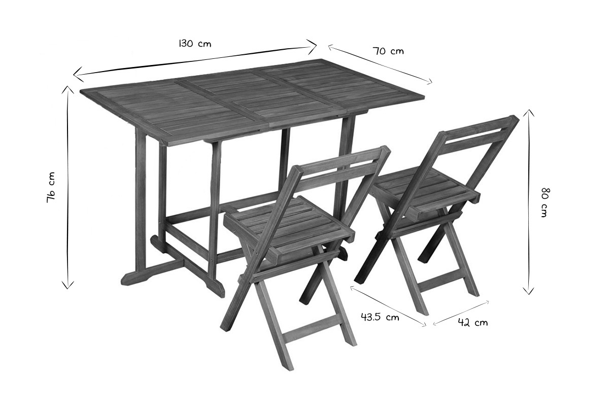 Set tavolo allungabile con contenitore e 4 sedie pieghevoli in legno massello CARMEN