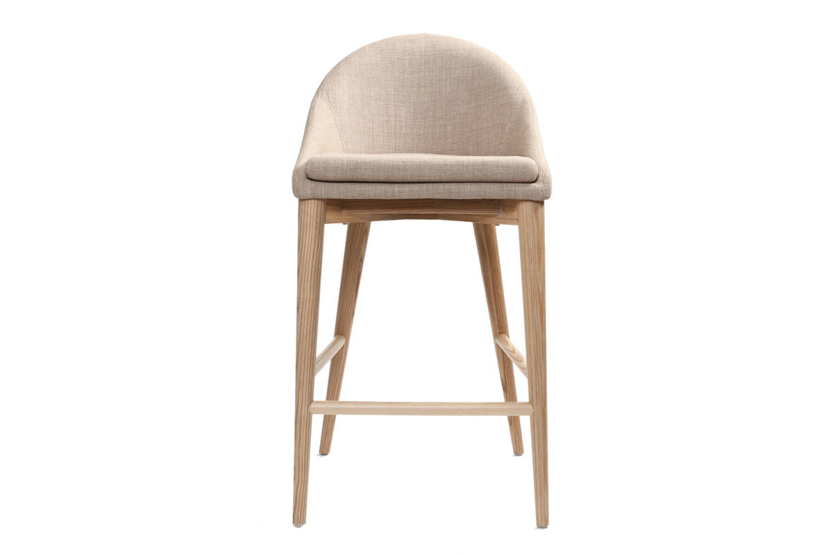 Sgabelli d bar scandinavi in tessuto beige e massello di frassino H66 cm (set di 2) DALIA