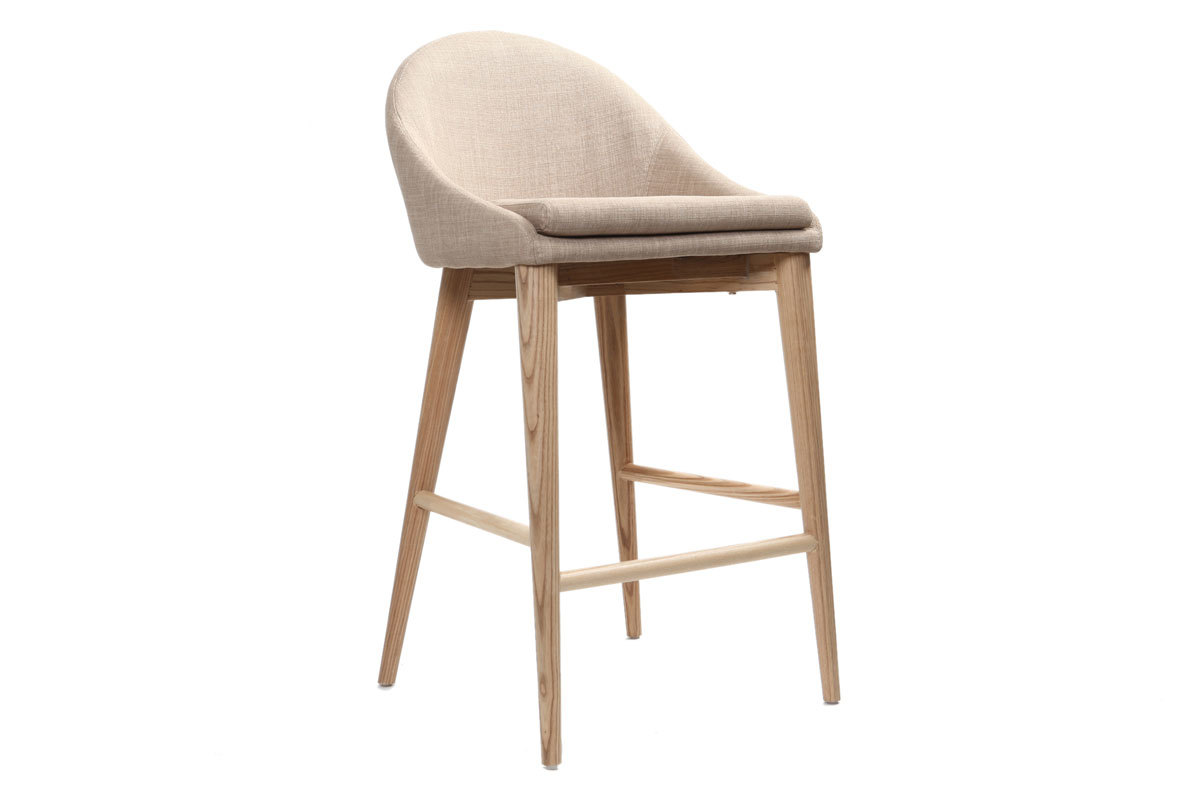 Sgabelli d bar scandinavi in tessuto beige e massello di frassino H66 cm (set di 2) DALIA