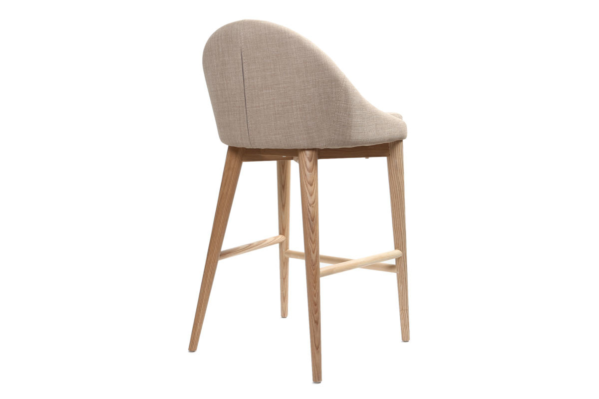 Sgabelli d bar scandinavi in tessuto beige e massello di frassino H66 cm (set di 2) DALIA