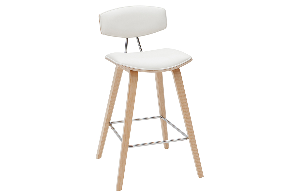 Sgabelli da bar design bianco e legno chiaro H69 cm (set di 2) VASCO