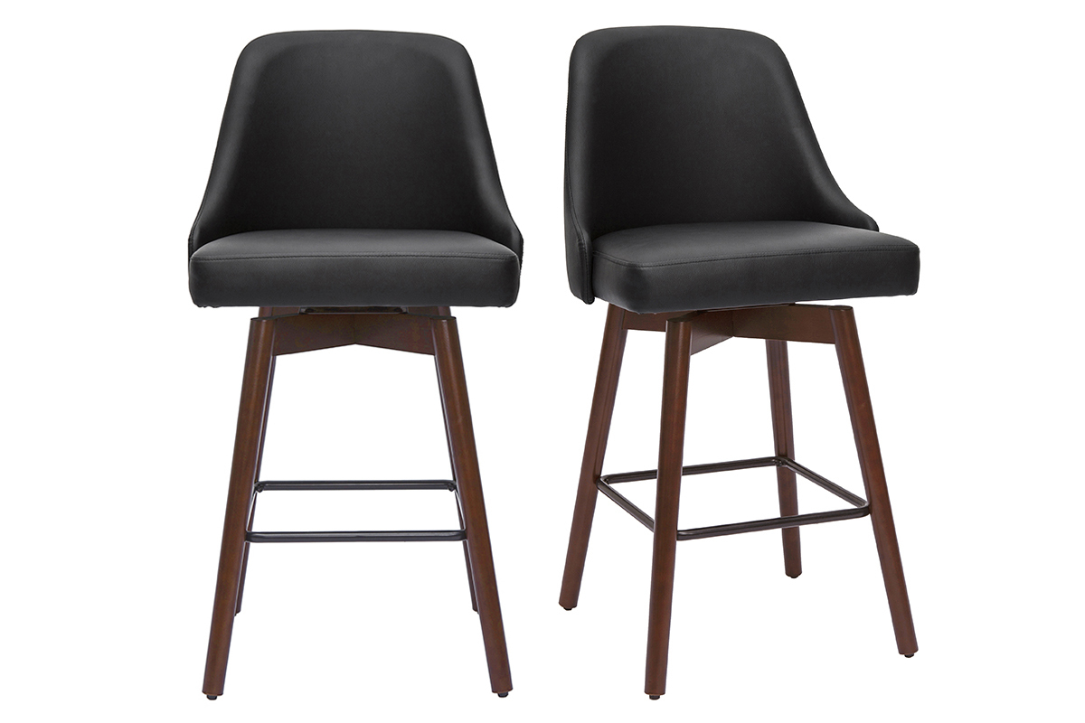 Sgabelli da bar design girevoli nero e legno scuro H65 cm (set di 2) HASTA