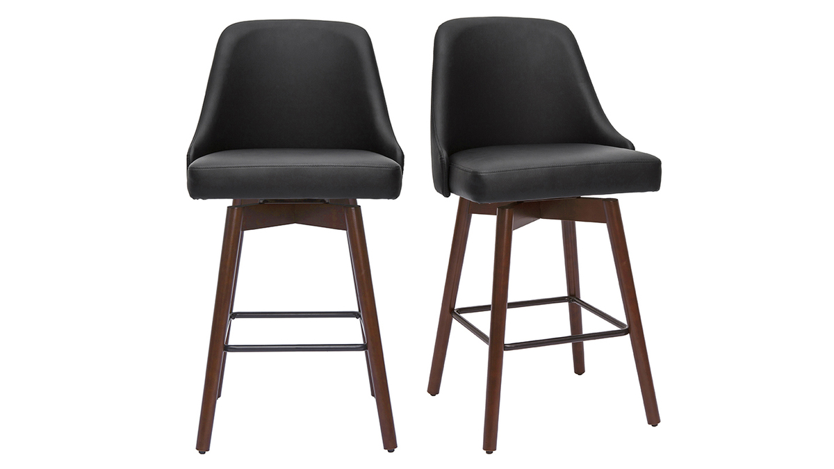 Sgabelli da bar design girevoli nero e legno scuro H65 cm (set di 2) HASTA