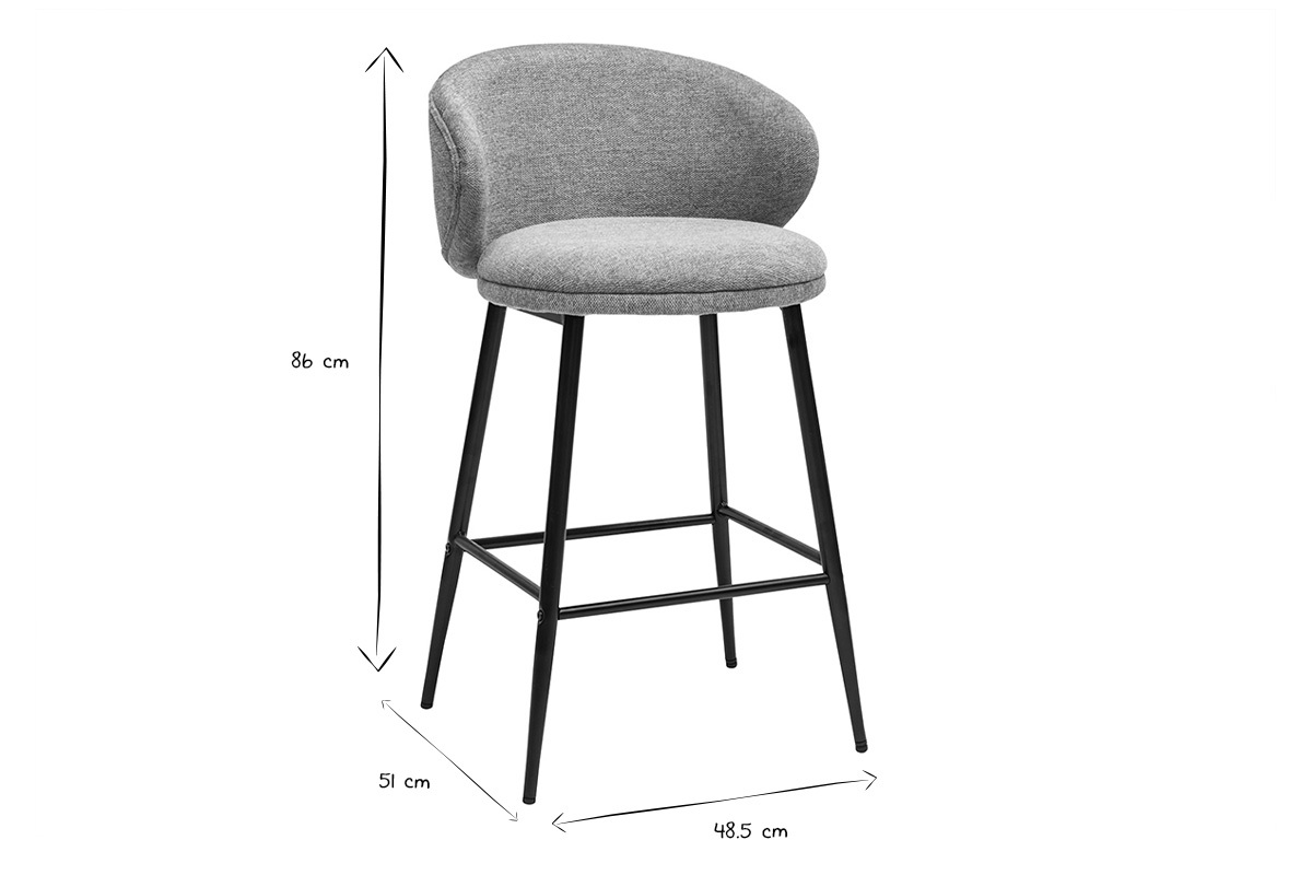 Sgabelli da bar design in tessuto effetto velluto testurizzato color verde chiaro e metallo nero (lotto di 2) ROSALIE