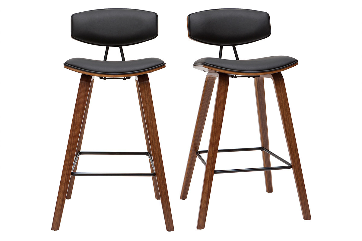 Sgabelli da bar design nero e legno scuro H69 cm (set di 2) VASCO