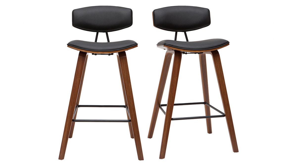 Sgabelli da bar design nero e legno scuro H69 cm (set di 2) VASCO