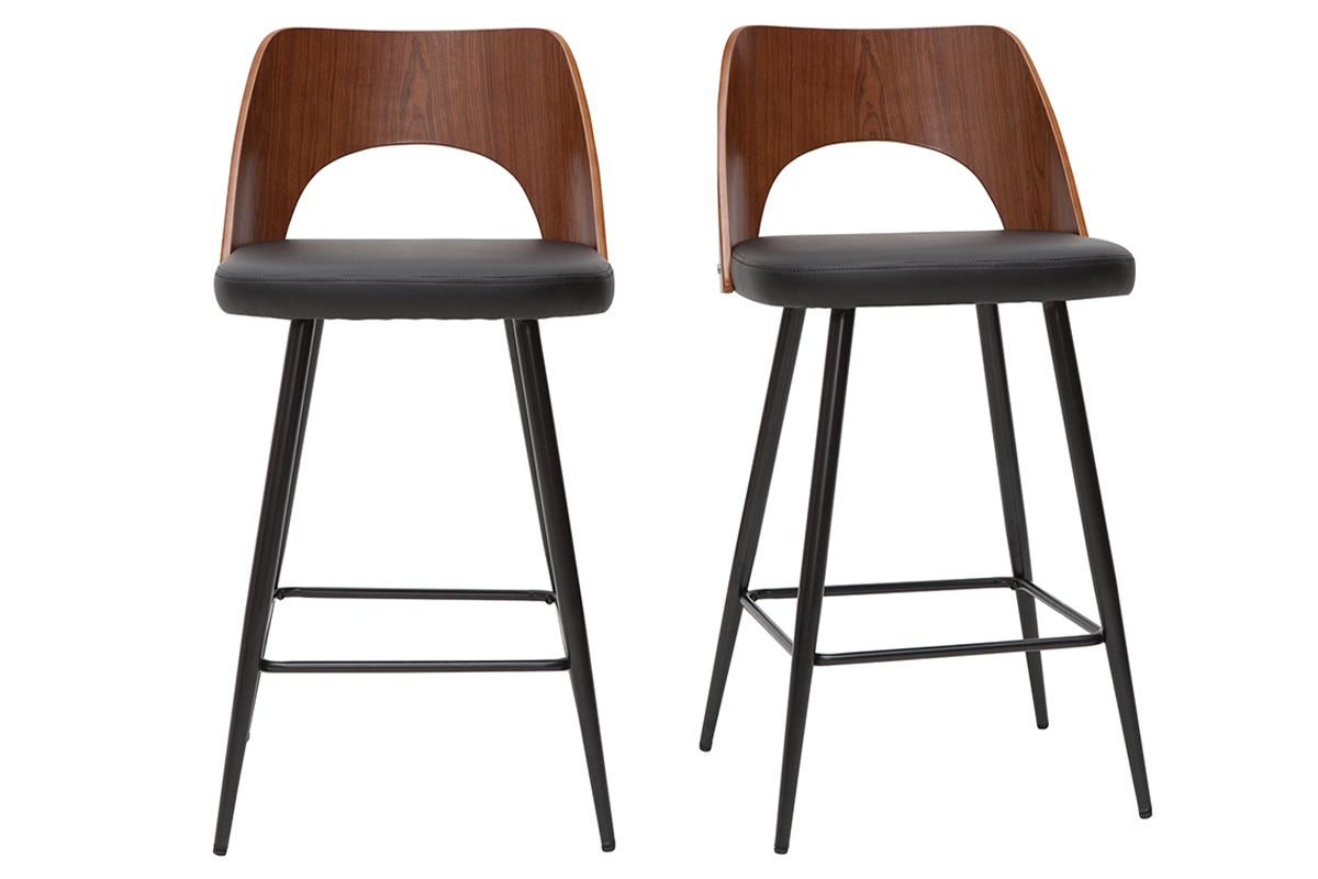 Sgabelli da bar design nero e noce H66,5 cm (set di 2) FALCOM