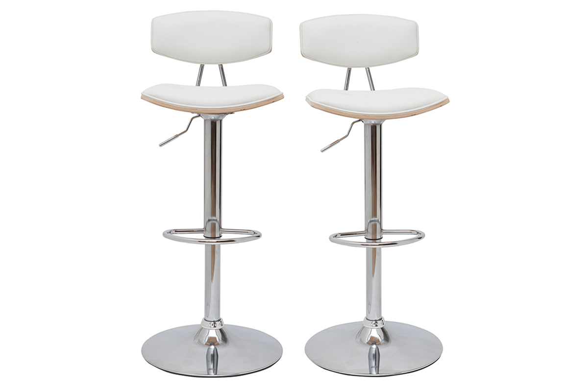 Sgabelli da bar design regolabili bianco e legno chiaro (set di 2) VASCO