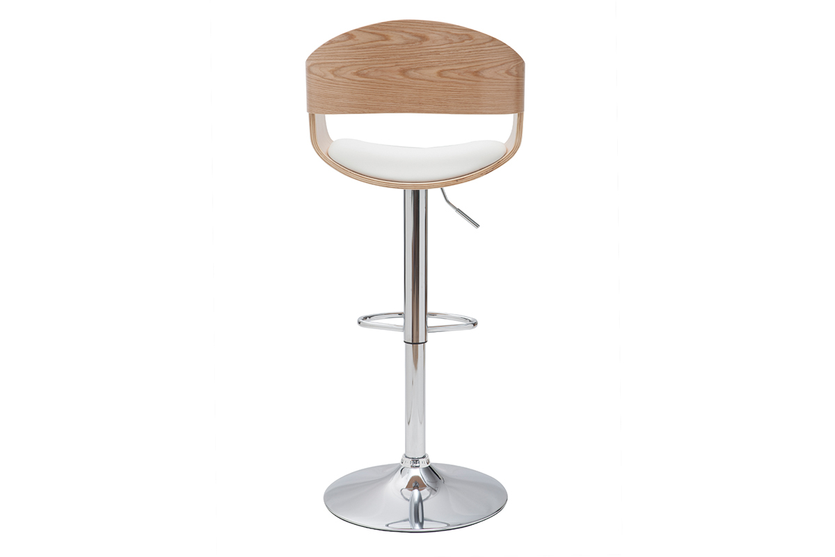 Sgabelli da bar design regolabili in poliuretano bianco e legno chiaro (set di 2) EUSTACHE