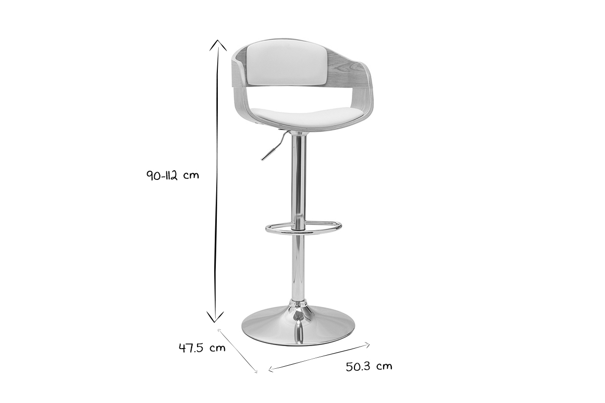 Sgabelli da bar design regolabili in poliuretano bianco e legno chiaro (set di 2) EUSTACHE