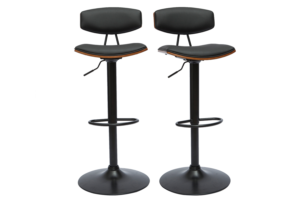 Sgabelli da bar design regolabili nero e legno scuro (set di 2) VASCO