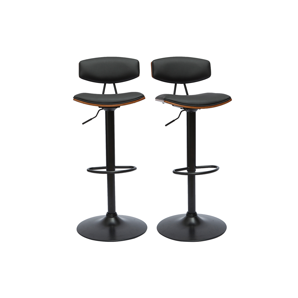 Sgabelli da bar design regolabili nero e legno scuro (set di 2) VASCO