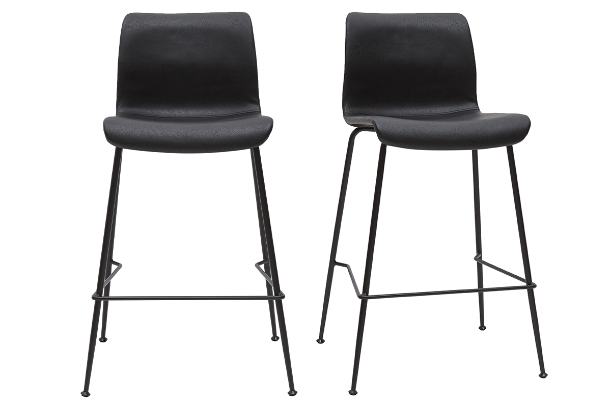 Sgabelli da bar fissi nero look anticato e metallo nero H65 cm (set di 2) HAROLD