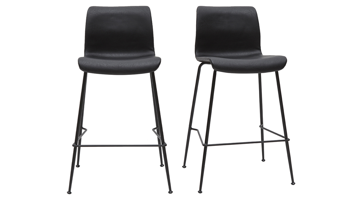 Sgabelli da bar fissi nero look anticato e metallo nero H65 cm (set di 2) HAROLD