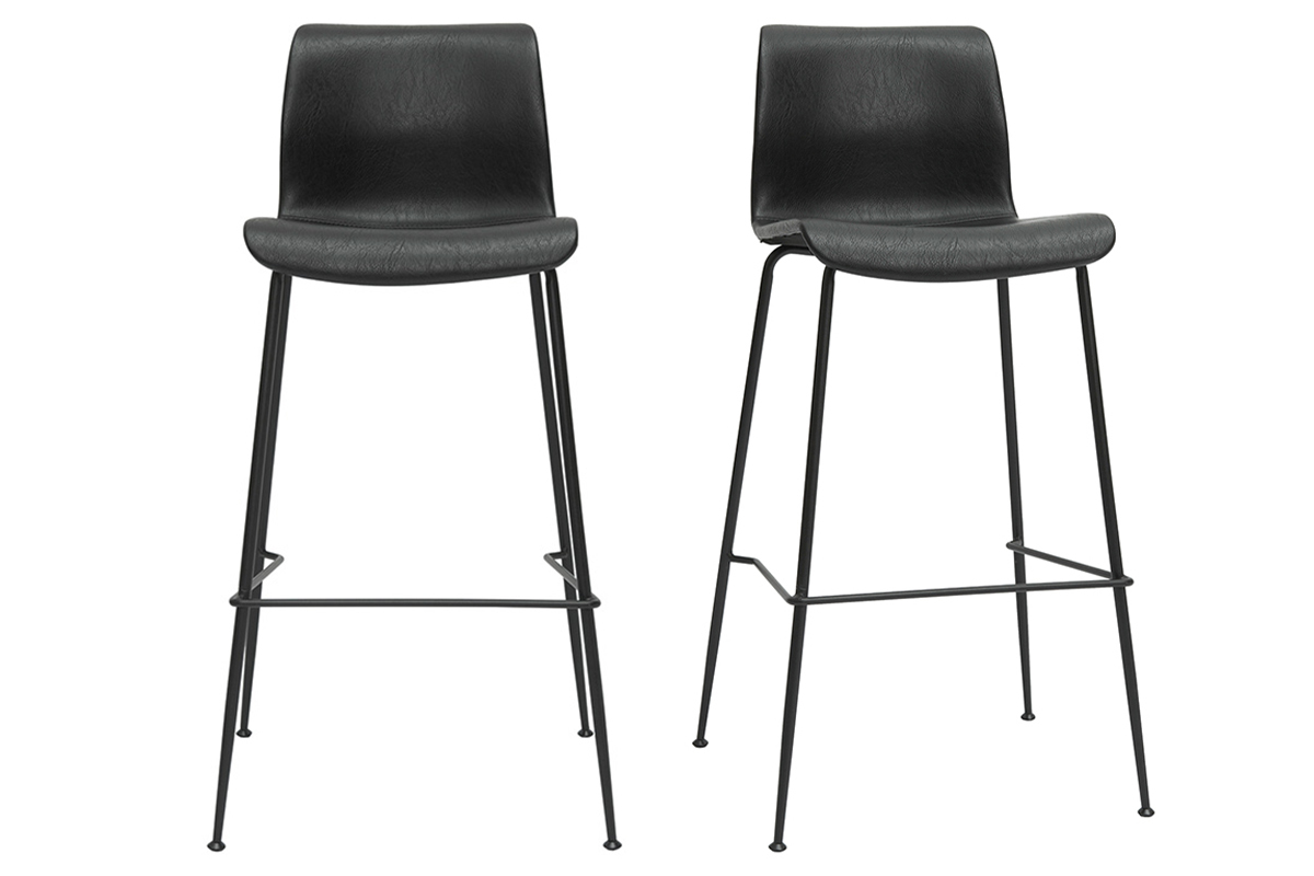 Sgabelli da bar fissi nero look anticato e metallo nero H75 cm (set di 2) HAROLD