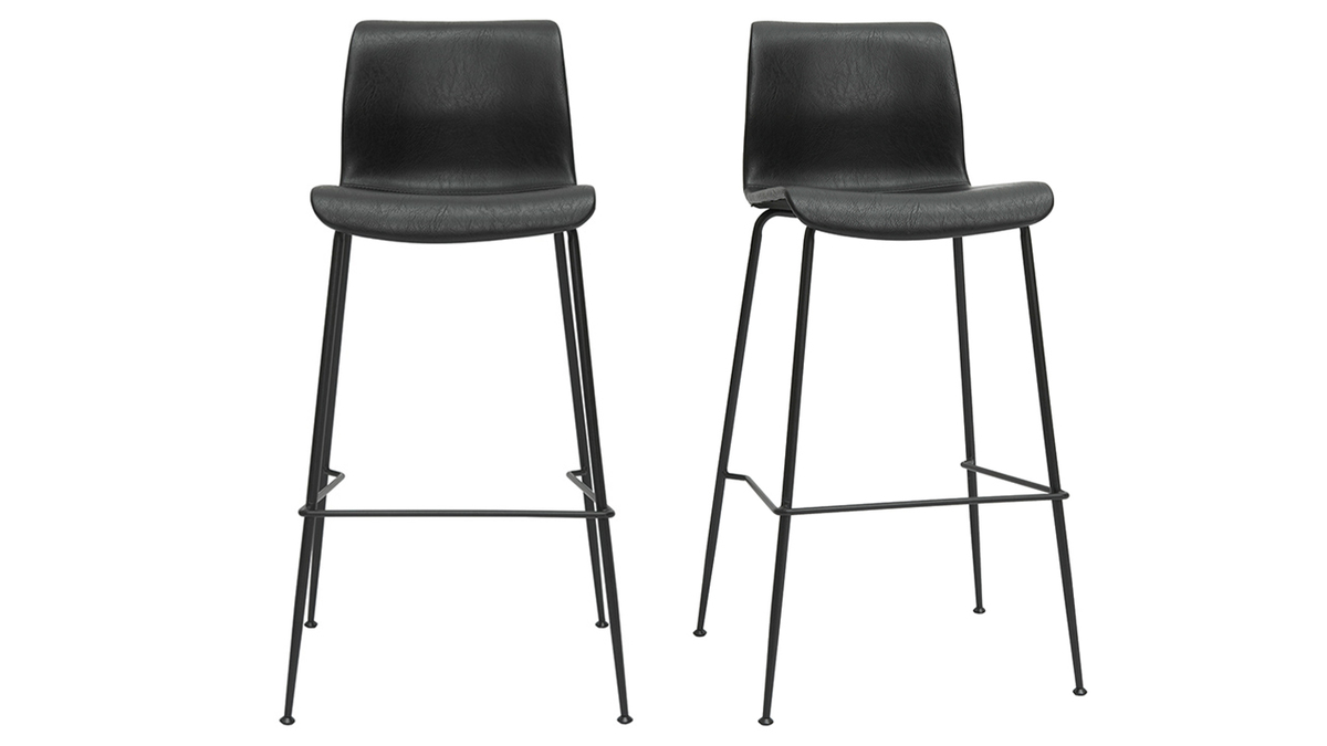 Sgabelli da bar fissi nero look anticato e metallo nero H75 cm (set di 2) HAROLD