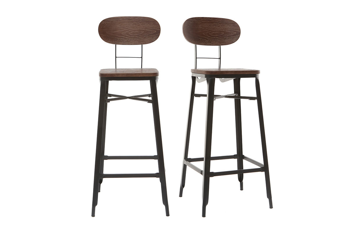 Sgabelli da bar in legno e metallo Nero altezza 75 cm set di 2 HOCKER