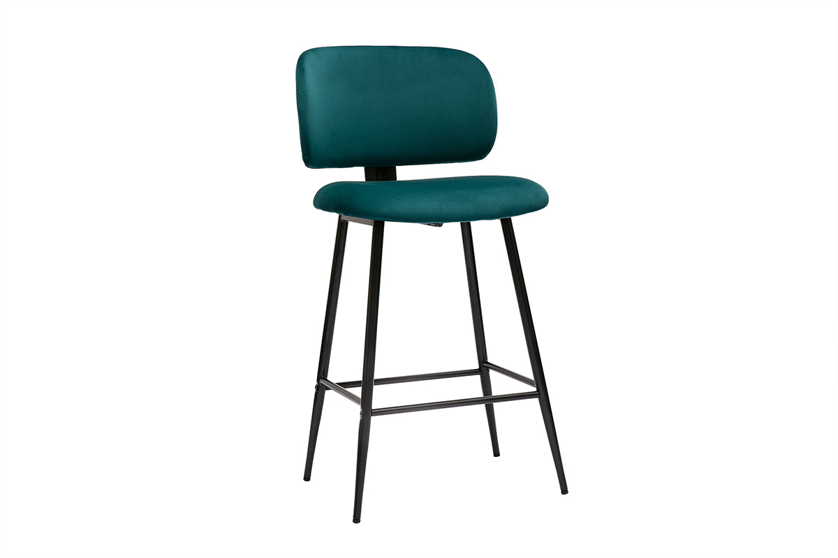 Sgabelli da bar in tessuto velluto blu petrolio e metallo nero H70 cm (set di 2) ATRIUM