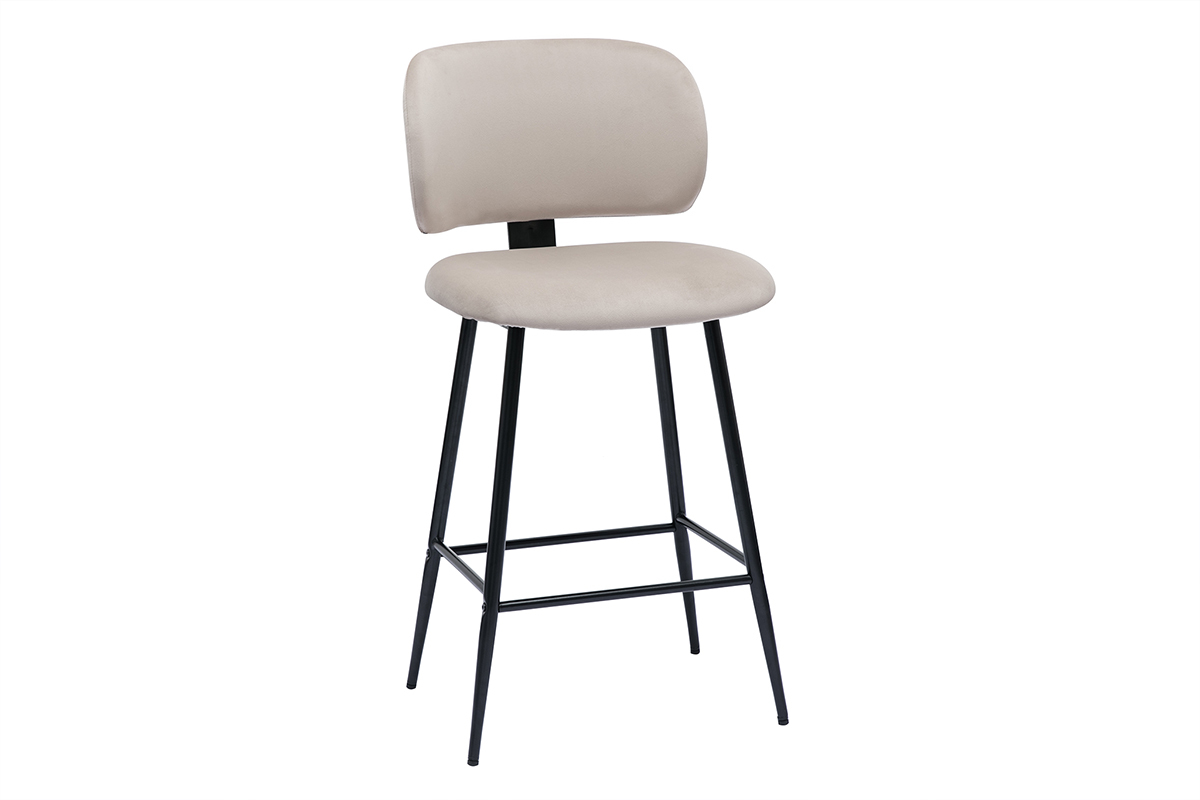 Sgabelli da bar in tessuto velluto color talpa e metallo nero H70 cm (set di 2) ATRIUM