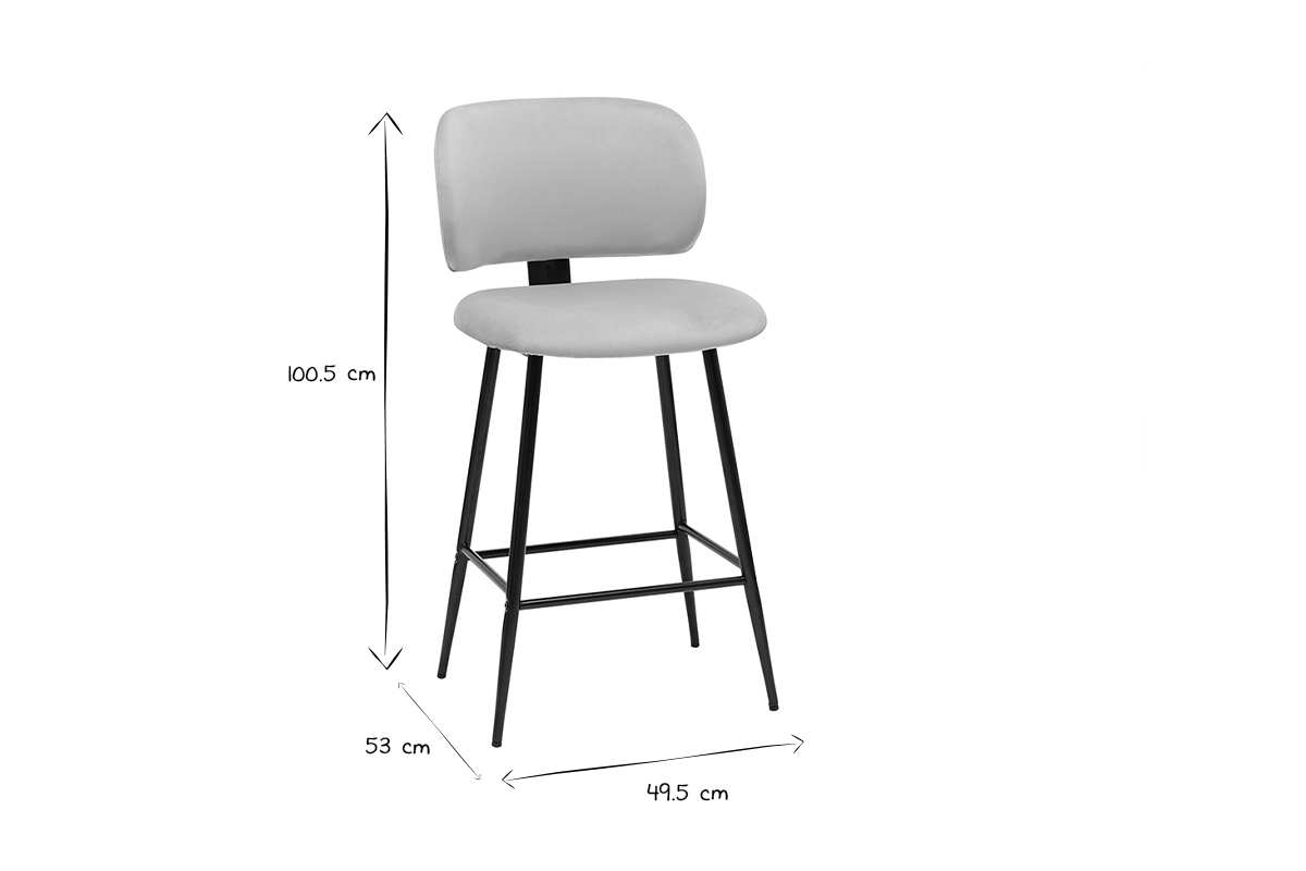 Sgabelli da bar in tessuto velluto color talpa e metallo nero H70 cm (set di 2) ATRIUM