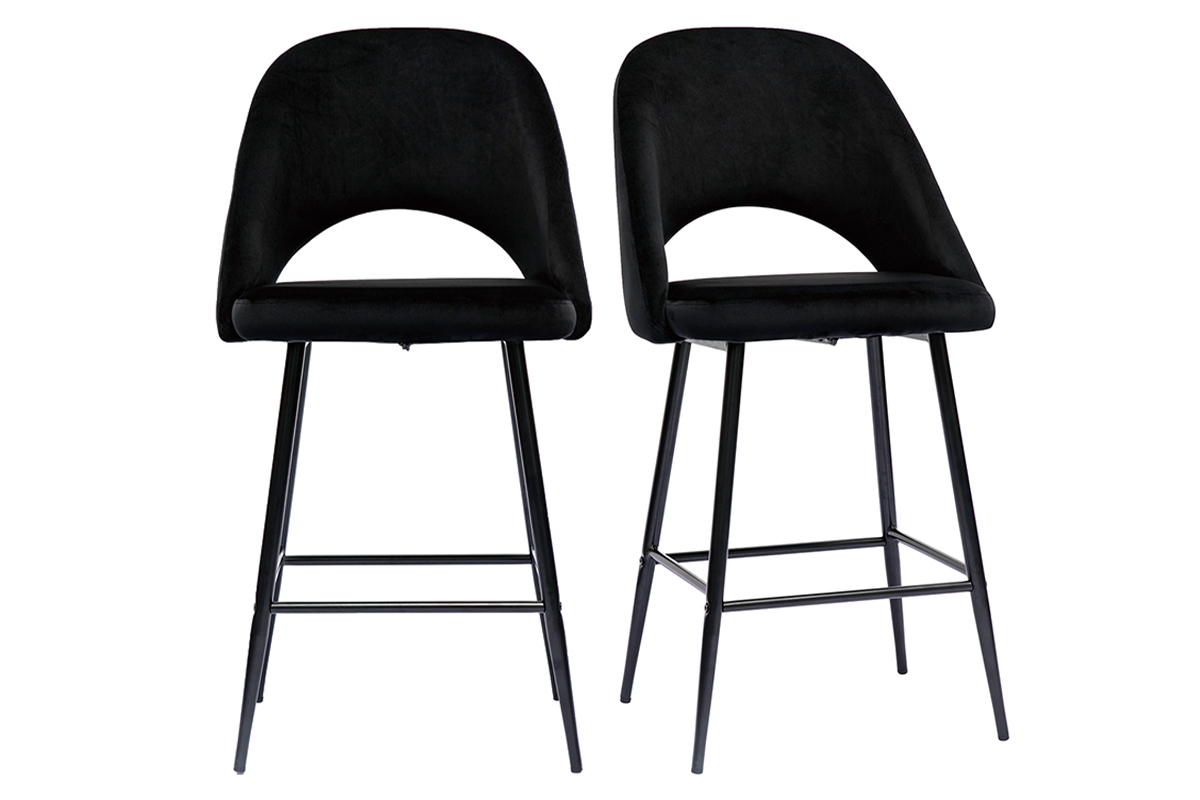 Sgabelli da bar in velluto nero e metallo H65 cm (set di 2) COSETTE