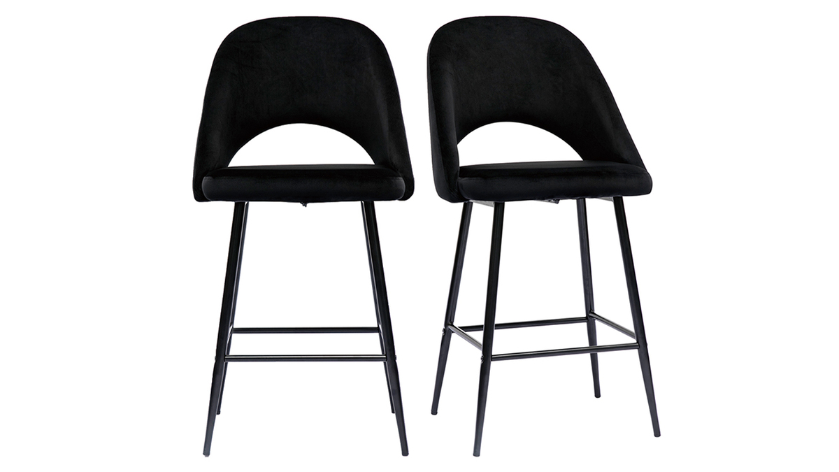 Sgabelli da bar in velluto nero e metallo H65 cm (set di 2) COSETTE