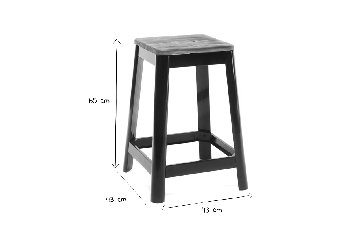 Sgabelli da bar industriali in metallo nero e legno H65 cm (set di 2) NICK