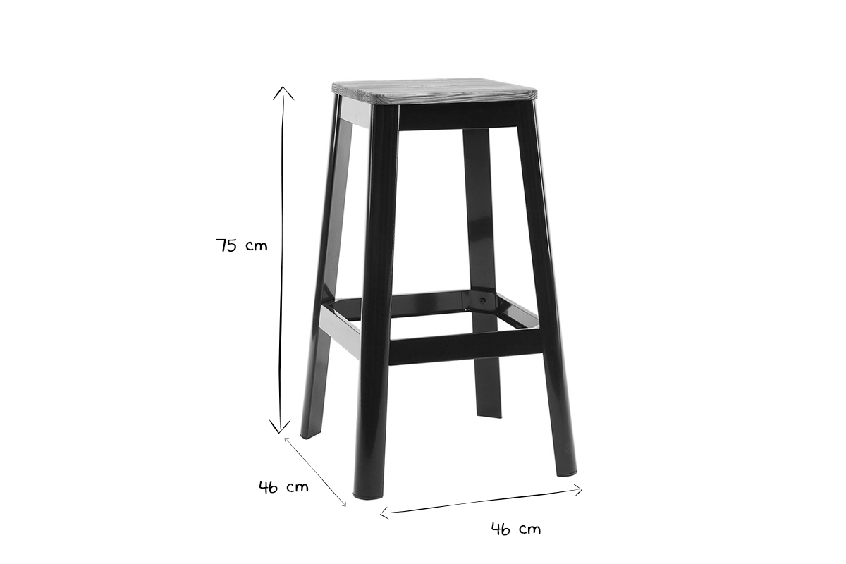 Sgabelli da bar industriali in metallo nero e legno H75 cm (set di 2) NICK