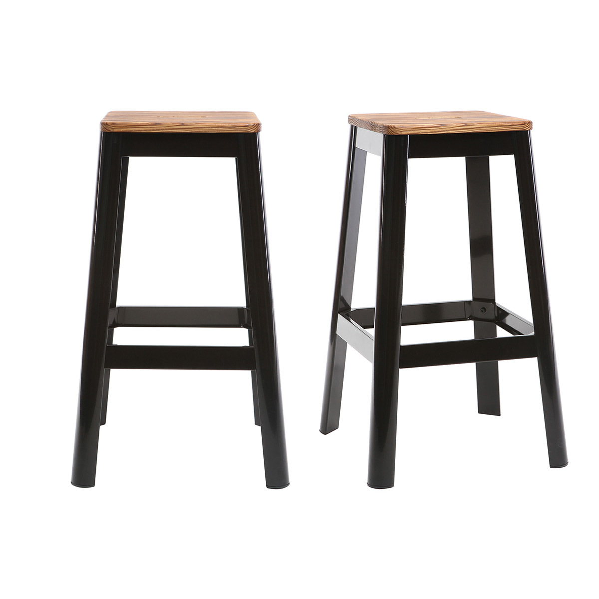 Sgabelli da bar industriali in metallo nero e legno H75 cm (set di 2) NICK