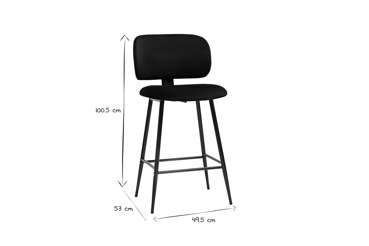 Sgabelli da bar nero in tessuto velluto e metallo H70 cm (set di 2) ATRIUM