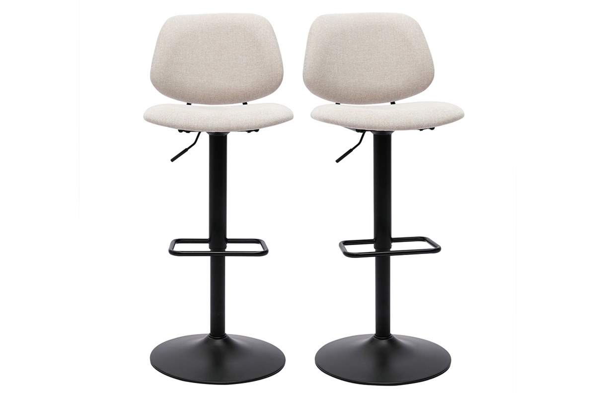 Sgabelli da bar regolabili design in tessuto effetto velluto beige e metallo nero BARNET (set di 2)