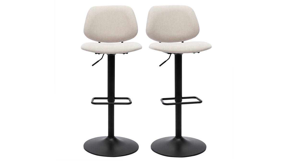 Sgabelli da bar regolabili design in tessuto effetto velluto beige e metallo nero BARNET (set di 2)