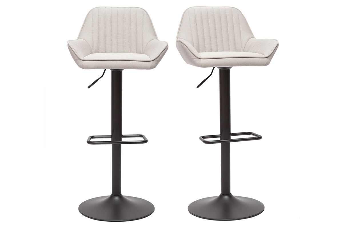 Sgabelli da bar regolabili in tessuto beige e metallo nero (set di 2) RONNIE