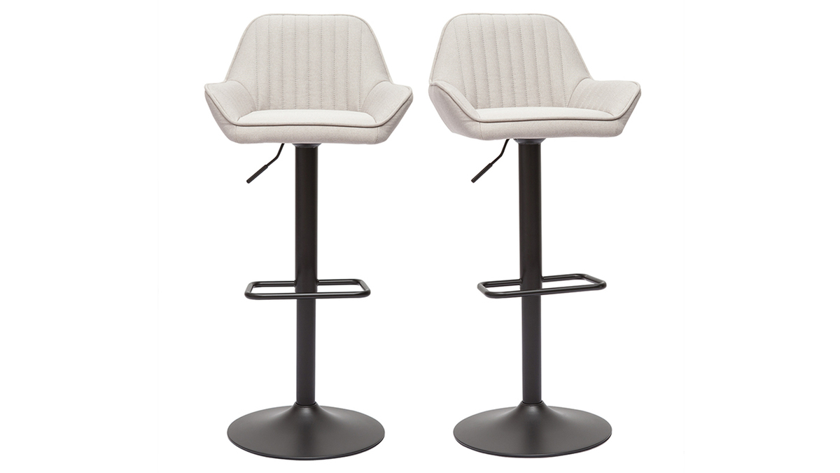 Sgabelli da bar regolabili in tessuto beige e metallo nero (set di 2) RONNIE