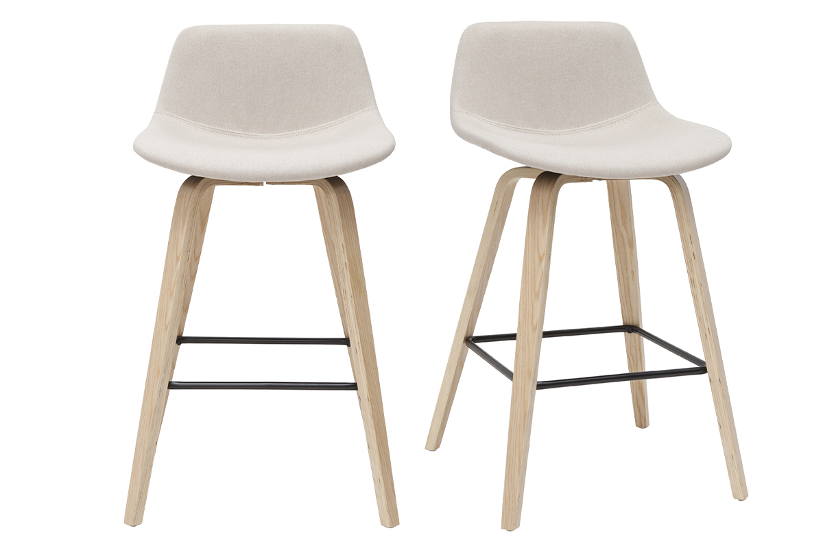 Sgabelli da bar scandinavi beige e legno chiaro H 65 cm (set di 2) NONIE