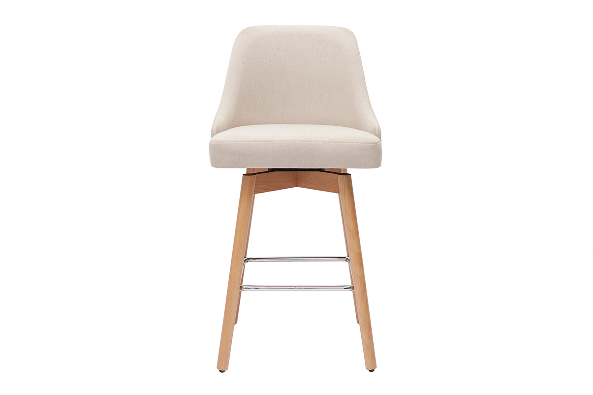 Sgabelli da bar scandinavi in tessuto beige e legno massello di faggio H65 cm (set di 2) HASTA