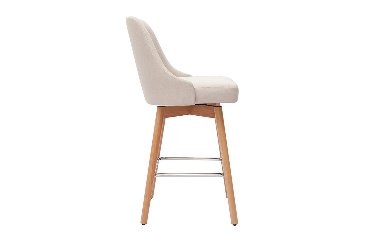 Sgabelli da bar scandinavi in tessuto beige e legno massello di faggio H65 cm (set di 2) HASTA