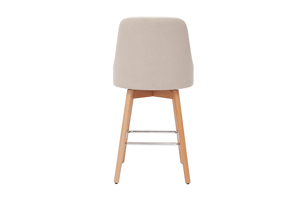 Sgabelli da bar scandinavi in tessuto beige e legno massello di faggio H65 cm (set di 2) HASTA