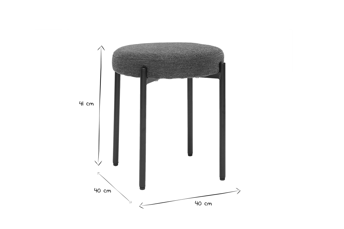 Sgabello basso impilabile in tessuto effetto velluto testurizzato verde scuro e metallo nero H41 cm KIKO
