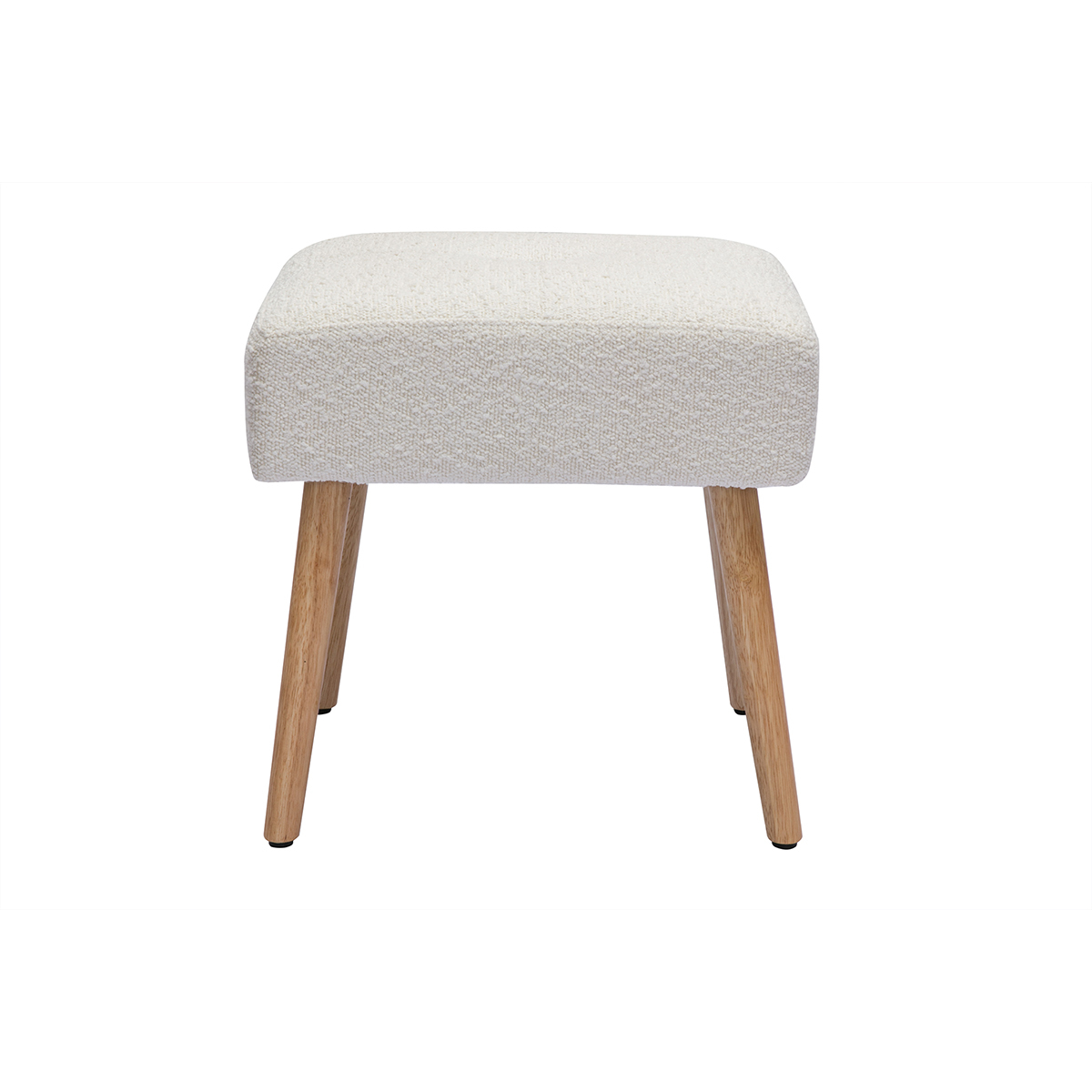 Sgabello basso in tessuto effetto lana bouclé bianco e legno massello chiaro H46 cm GUESTA