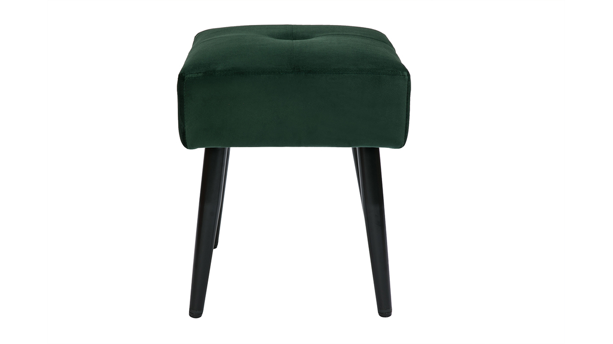 Sgabello basso in tessuto effetto velluto testurizzato verde scuro e metallo nero H46 cm GUESTA