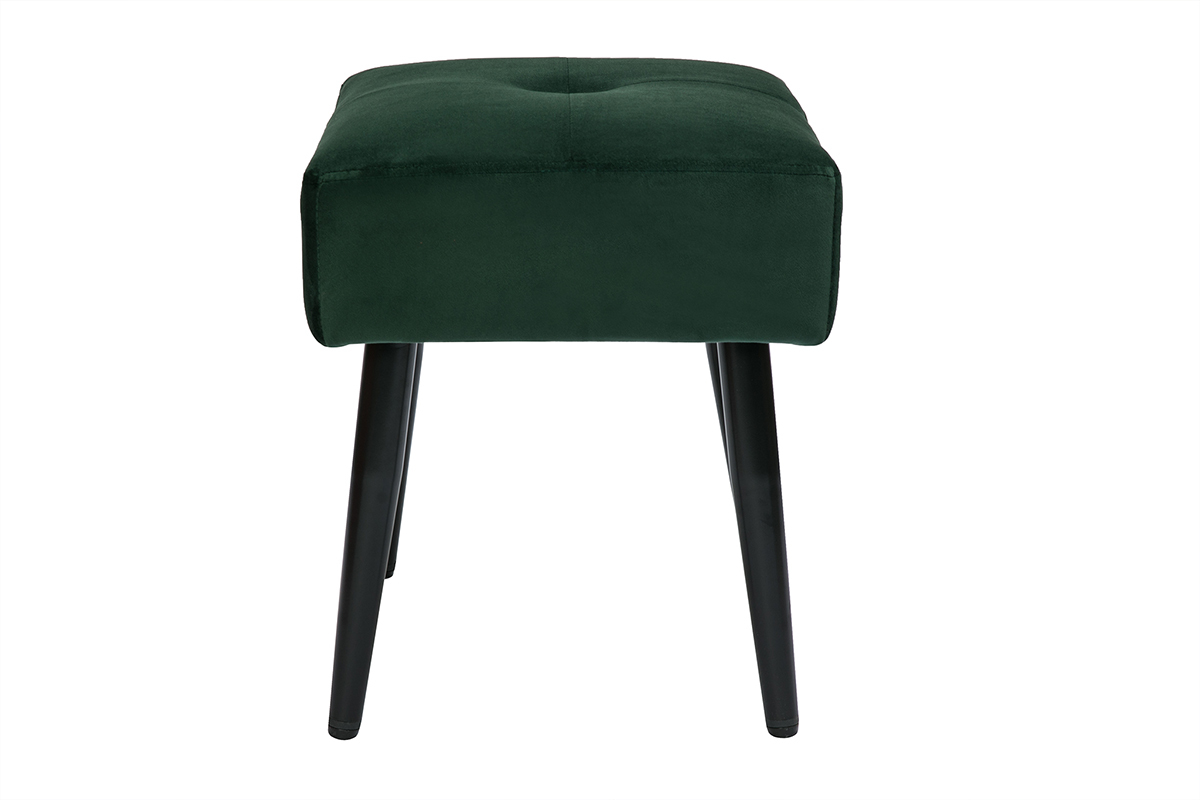 Sgabello basso in tessuto effetto velluto testurizzato verde scuro e metallo nero H46 cm GUESTA