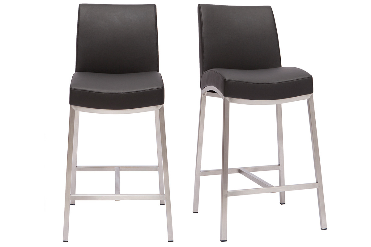 Sgabello da bar alluminio spazzolato PU nero 70cm set di 2 OLLY